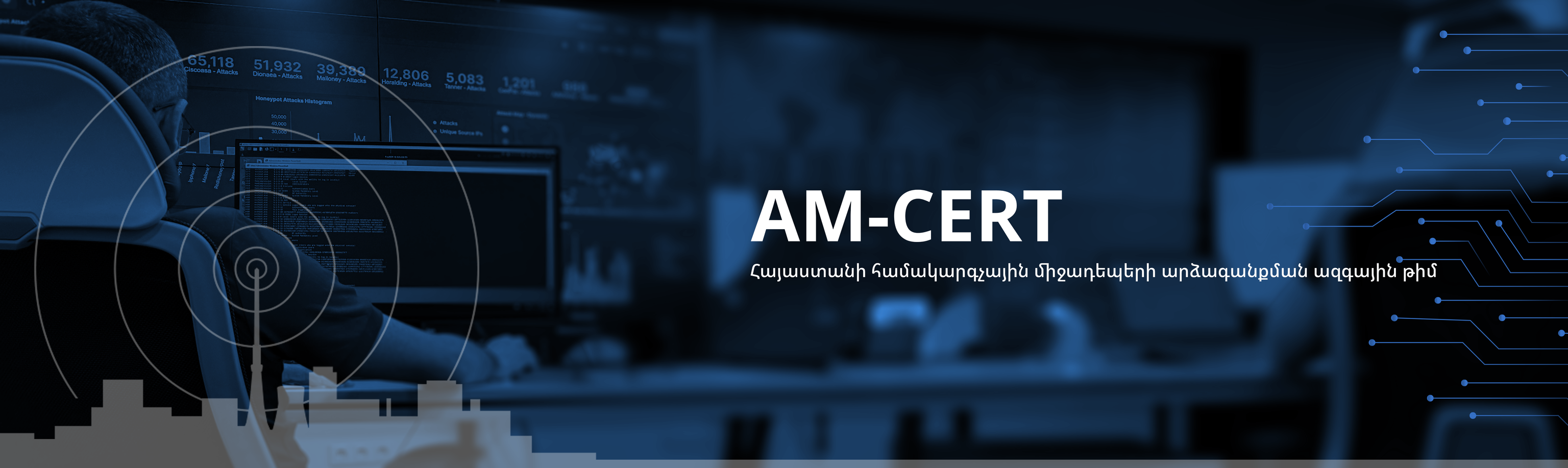 Կիբեռմասնագետը նստած է համակարգչի դիմաց