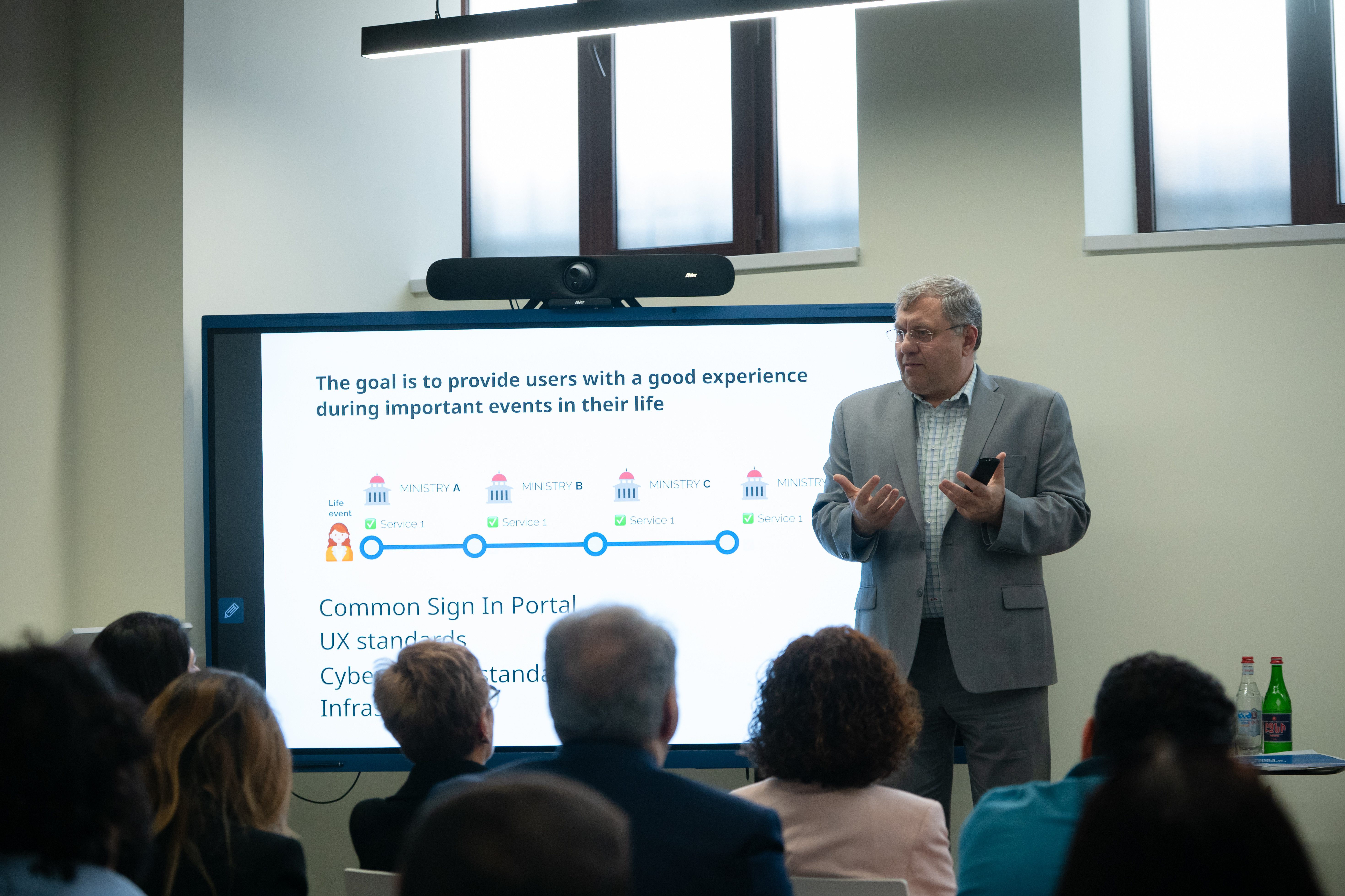 Nerses Yeritsyan is presenting new services, standards for citizens, white screen in the background