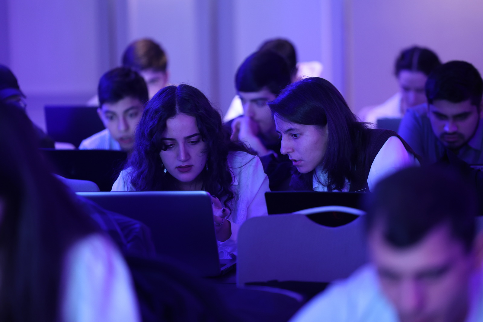 Girls working on a task during national CyberDrill